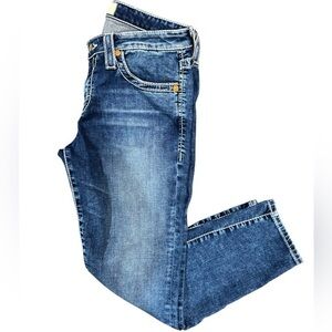 Big Star Vintage Buckle Liv Stretch Cropped Medium Wash Blue Denim Jeans Size 30
